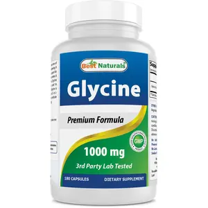 Best Naturals Glycine Supplement, 1000 Mg for Energy Production, 180 Capsules, Non-GMO, Gluten-Free, US-Made, GMP-Compliant