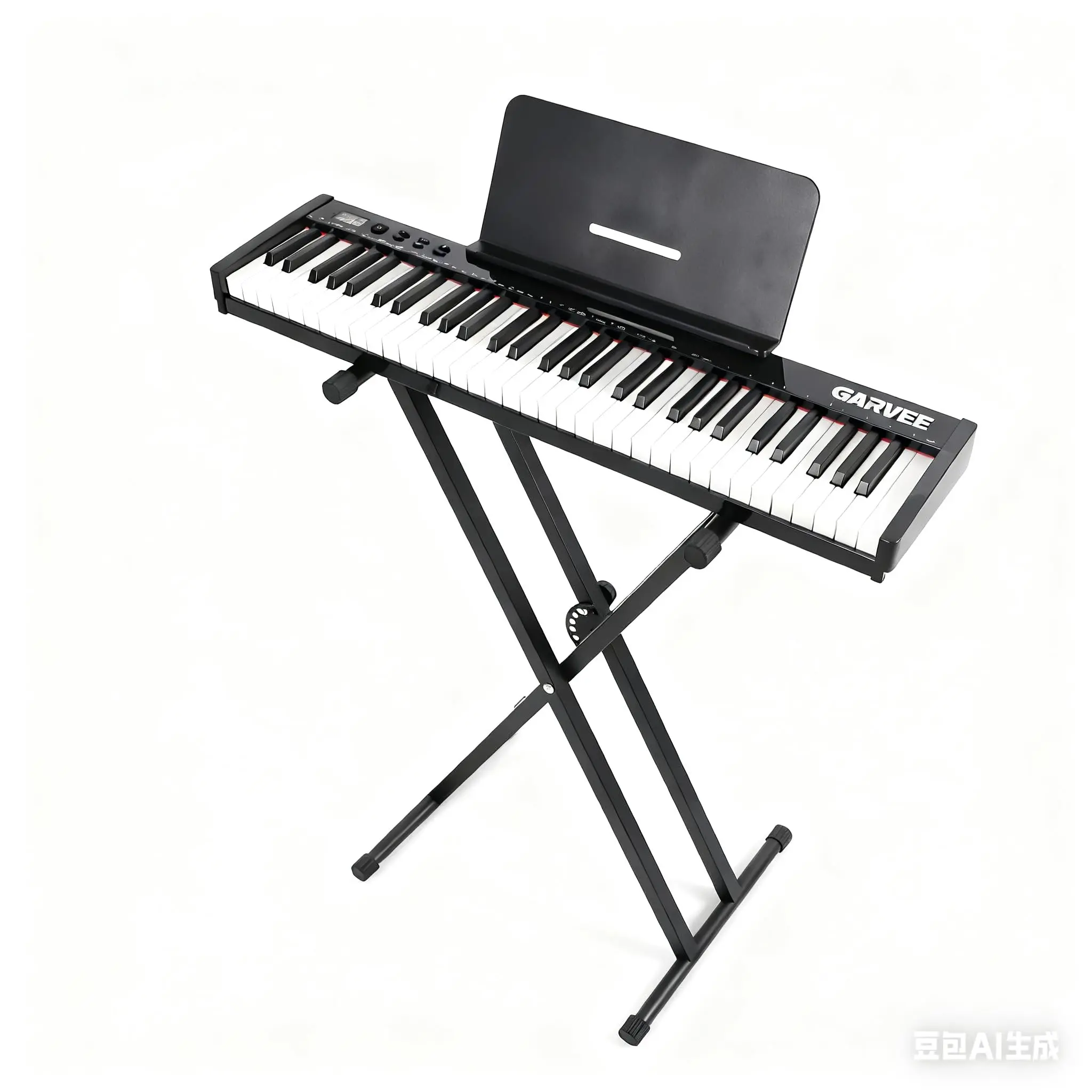 GAOMON 61-Key Portable Keyboard with Semi-Weighted Keys, Includes Music Stand & Power Adapter, For Beginners to Professional Players, Black Set with Stand