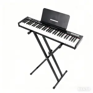GAOMON 61-Key Portable Keyboard with Semi-Weighted Keys, Includes Music Stand & Power Adapter, For Beginners to Professional Players, Black Set with Stand