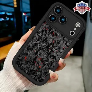 Black Carbon Fiber Red Accent Texture Case for iPhone 17 16 15 14 Pro Max 13 12 11 XR XS Plus Air Slim Shockproof Anti Drop TPU Cover
