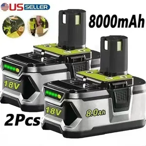 2PACK For RYOBI P108 18V One+ Plus 8.0AH high quality Lithium-Ion Battery 18 Volt with LED indicator Power Tool Accessories