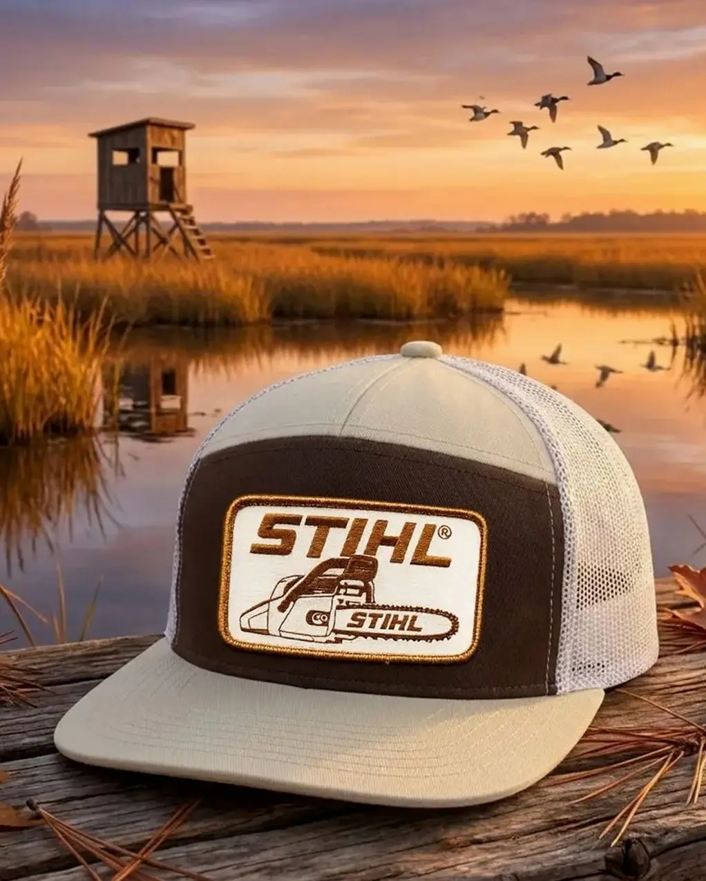 Stihl Vintage Trucker Hat, Brown Stihl Chainsaw Patch Cap, High Profile Mesh Back Snapback, Retro Workwear Hat, Gift for Logger