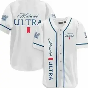 All White Michelob Ultra Superior Light Beer Baseball Jersey US Fresh Beer Jersey Shirt Gift For Friends Drinking Present for Buddies Daddy