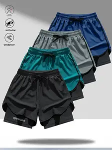Men's Four Way Stretch Athletic Shorts Casual athletic style with an elastic waistband and drawstring closure for adjustable fit; double layer panel construction featuring a lightweight, breathable outer layer and a comfortable, soft inner lining; decor
