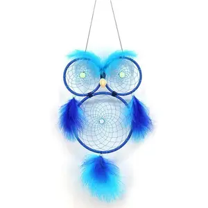 Glow in The Dark Blue Owl Dream Catcher for Kids, Wall Hanging Decorations for Home Bedroom