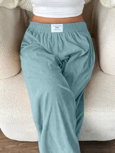 Women's Plus Size Loose Fit Long Pants with Pockets, Comfortable Home Wear, Casual Style, Tagged Design, Perfect for Daily Use