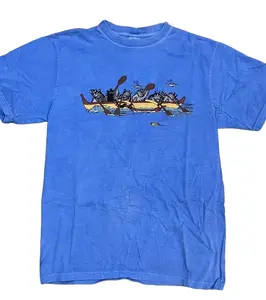 Vintage B. Kliban Cat Shirt Canoe Fish Blue Menswear Top Shortsleeve