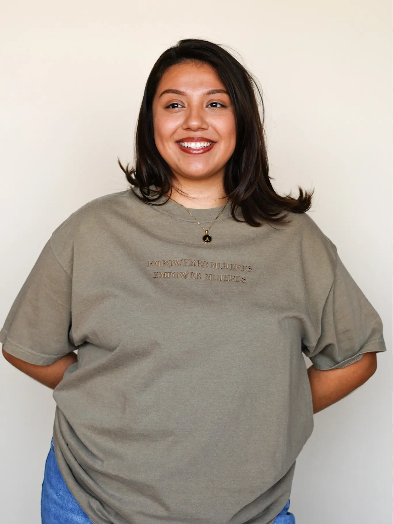 'Empowered Mujeres, Empower Mujeres' Embroidered Brown Shirt