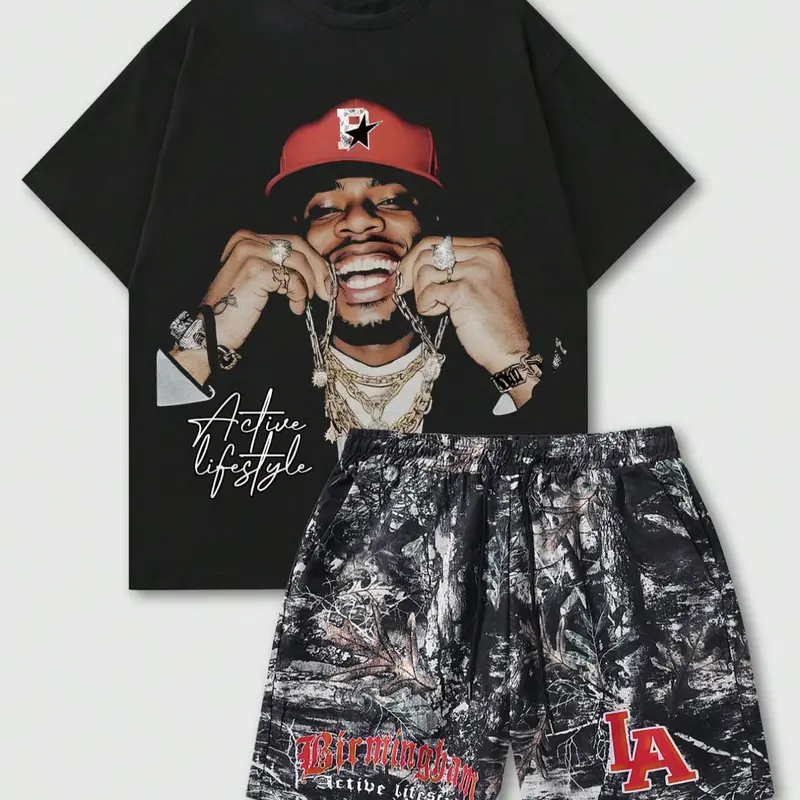 Men's Regular Fit Camo Print Tee & Shorts Two-Piece Set, Casual Short Sleeve T-shirt & Shorts, Men's Summer Clothes for Daily Wear