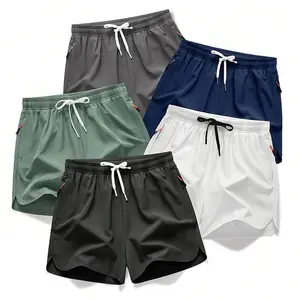 5-piece summer men's thin fabric breathable quick drying beach shorts Men's Drawstring Zipper Pocket Shorts,, Breathable Men'sBottoms for Daily Wear Shorts Pack of5   5 sense gifts for him Summer swim trunks with quick drying Plain Beige Tropical