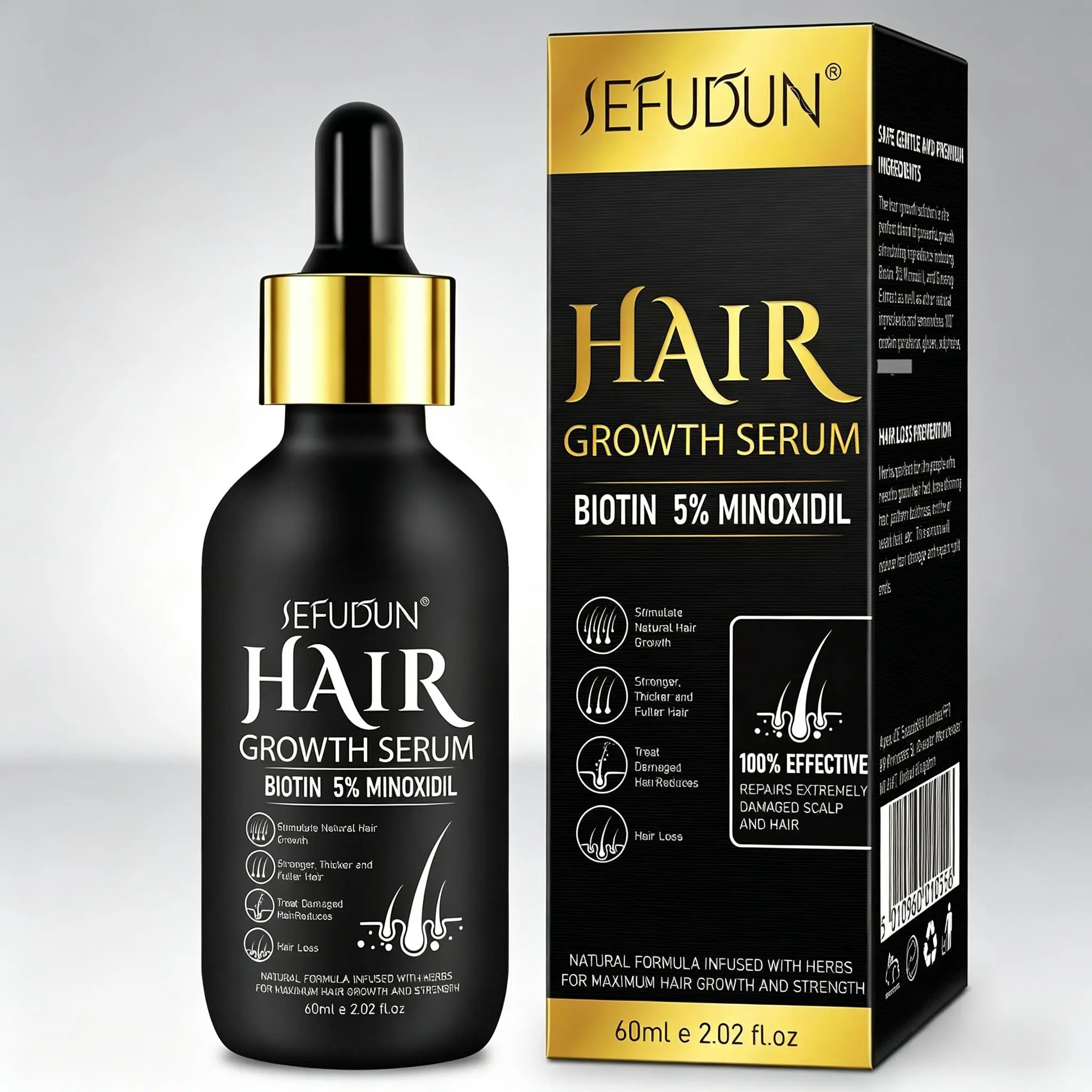 SEFUDUN Minoxidil Scalp Care Hair Thickening Serum, Haircare Scalp Serum, 60 ml per bottle, contains biotin-enriched hair growth essence, suitable for men and women, cares for hair, nourishes scalp, promotes thicker hair, ideal for thinning hair