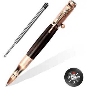 Bolt Action Pen with Compass & Extra Refill,Birthady  Cool Gadgets for Men Wooden Ballpoint Pens Luxury Gel Ink Pens Medium Point 1.0 mm Black Ink