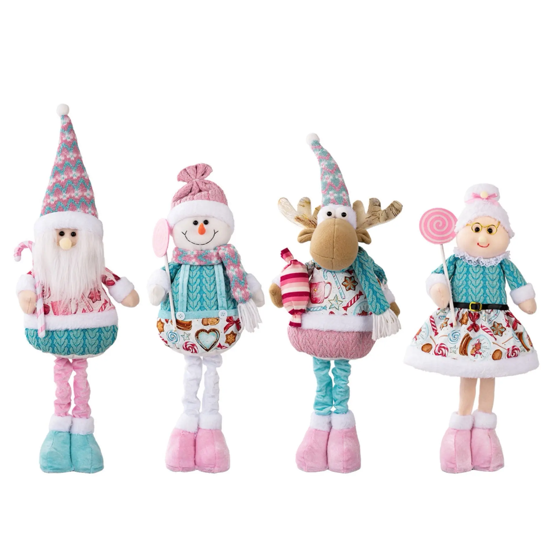 Pink & Blue Telescopic Standing Christmas Figure Decor, Expandable Legs, Decorative Holiday Indoor Festive Decoration