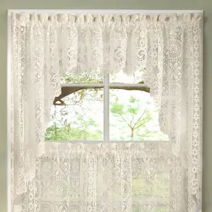 Hopewell Old World Style Floral Lace Kitchen Swag Pair Set by Sweet Home Collection®, Cream