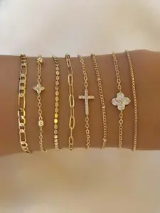 8pcs Elegant Cubic Zirconia Cross & Clover Bracelet Set, Fashionable Bangles, Multi-Layer Stackable Jewelry for Women, Stackable Bracelets, Perfect for Daily Wear and Parties