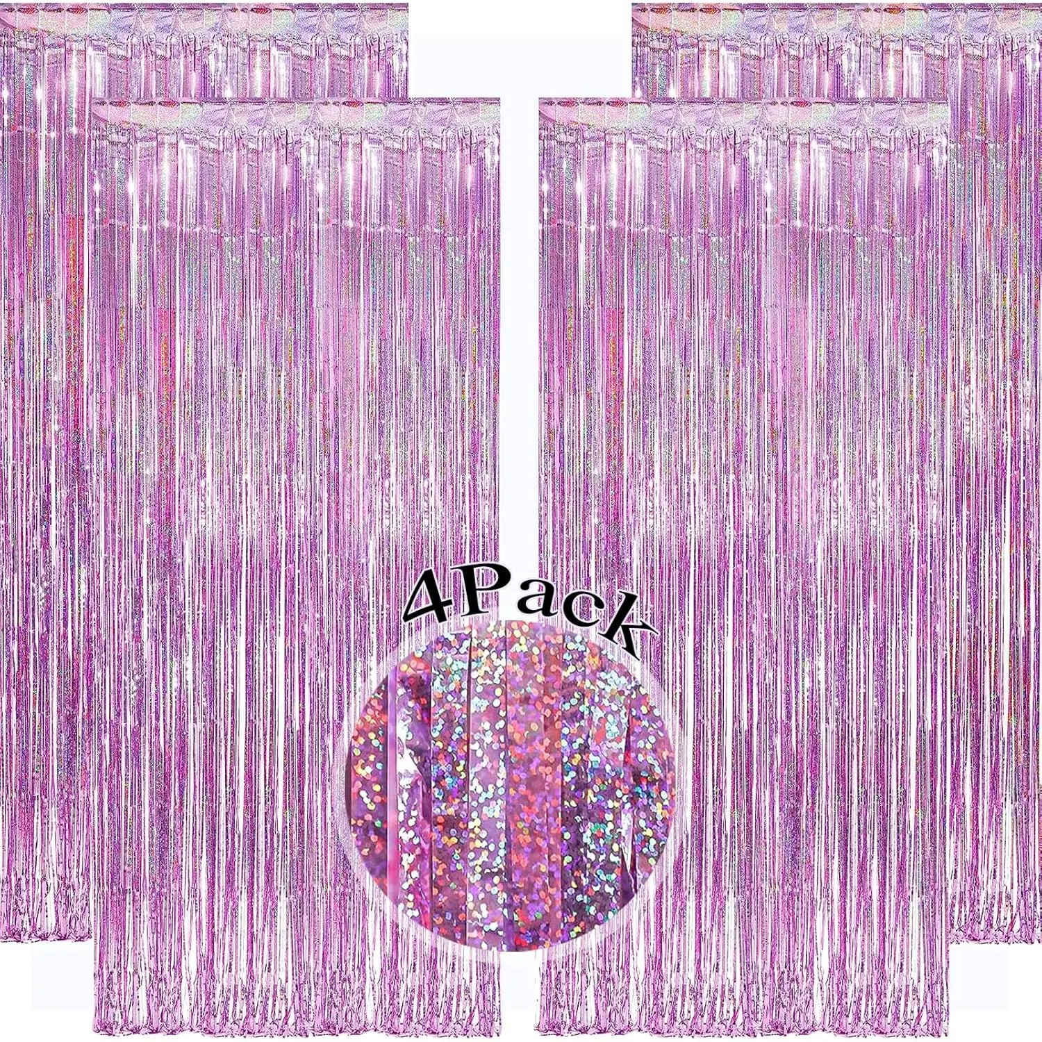 4 Pack  Tinsel Party Backdrop 12.8x8.2  Glitter Metallic Tinsel Foil Fringe Curtain,  Backdrop Curtain Door Streamers for Birthday Bachelorette Graduation Christmas Party Decorations