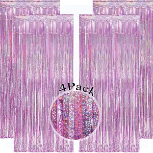 4 Pack  Tinsel Party Backdrop 12.8x8.2  Glitter Metallic Tinsel Foil Fringe Curtain,  Backdrop Curtain Door Streamers for Birthday Bachelorette Graduation Christmas Party Decorations