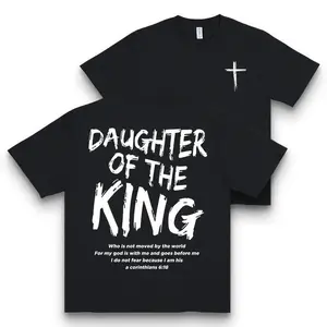 feego T-Shirt for Women with 'Daughter of the King' Graphic, Casual Short Sleeve Streetwear Top in Soft 220g Cotton, Dual-Sided Print