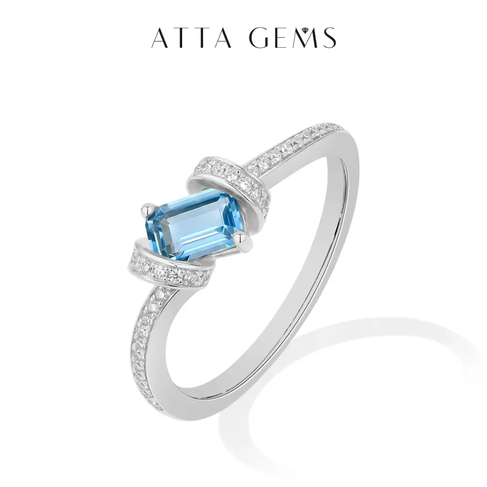 ATTAGEMS Women's Special Design 4x6mm Octagon Cut Synthetic Blue Spinel Engagement Ring, 925 Sterling Silver Fine Daily Wear Jewelry, Wedding & Special Occasions Gift R446