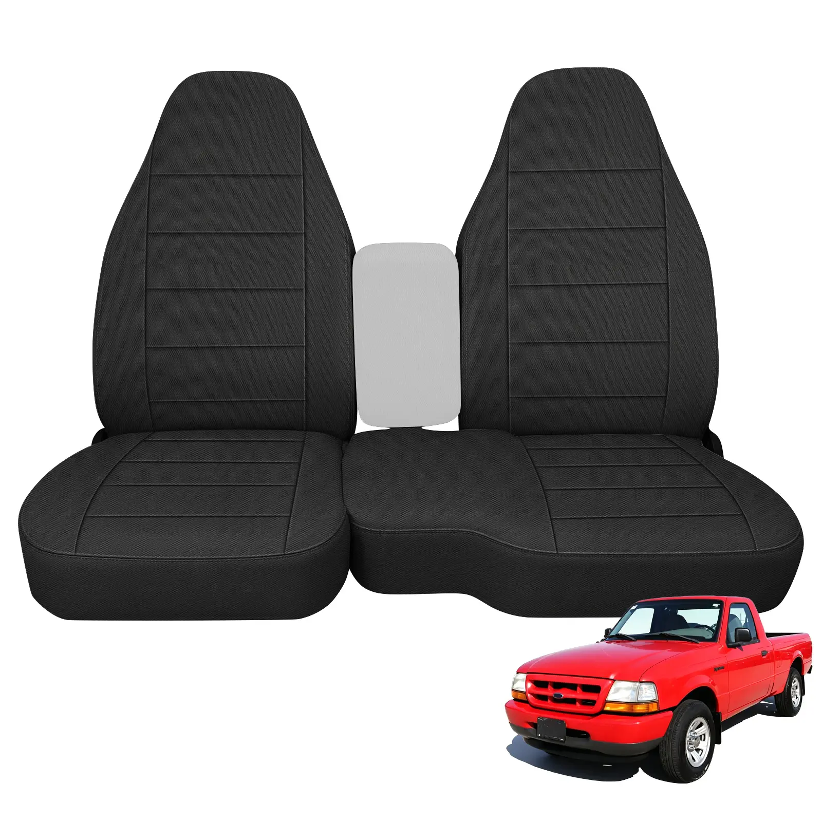 60/40 Cloth High Back Bench Seat Cover Fit for Ford Ranger XLT Front 1998 1999 2000 2001 2002 2003 Without Console Cover Black