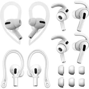 Eartips & Ear Hooks Kit Replacement for Air Pods Pro, 2 Pairs Over-Ear Soft Ear Hook & 2 Pairs Anti Slip Silicone Eartips & 3 Pairs S/M/L in-Ear Eartips, Fit Air Pods Pro 1+1+2S+3 White