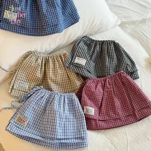 2026 New Plaid Pielian Skirt for Women, Tie-Waist Blue Half Slip, Retro Style Decorative Layered Hemline, Versatile One-Piece Shirt Extender for Spring & Casual Wear
