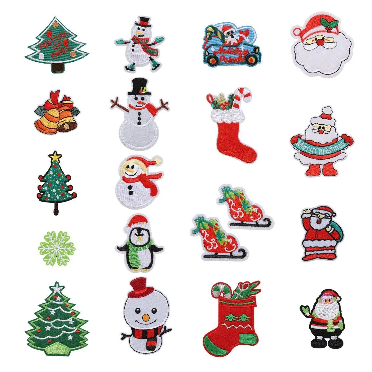 18 x Embroidered Applique Decoration Patches Set - Christmas-Themed 6.2x5cm Bright Colors Felt Iron-On/Sew-On with Hot Melt Glue, Easy to Stick and Sew, 20-Second Iron Application for Baby Clothes & DIY Crafts (Santa/Christmas Trees Designs), Santa Claus,