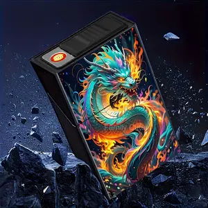 (for 85mm King Size) Elegant Dragon-Patterned USB Rechargeable Lighter — Durable Plastic, Moisture-Resistant, and Housed in a Stylish, Cool Storage Case. The Perfect Choice for a Valentine's Day Gift and a Travel Essential.
