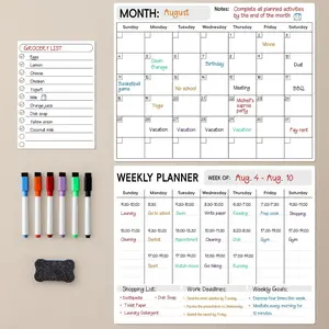 Magnetic Dry Erase Calendar for Refrigerator, 3 Pack - Monthly, Weekly, Daily Magnet Fridge Whiteboard Planner for Chore Chart, Menu, To Do List, 14"X11", with 6 Markers, Style 2