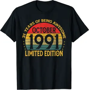 31 Years Old Vintage October 1991 Limited Edition 31th Bday T-Shirt - Jatinderpa Shop 34B09NQLMQZ1