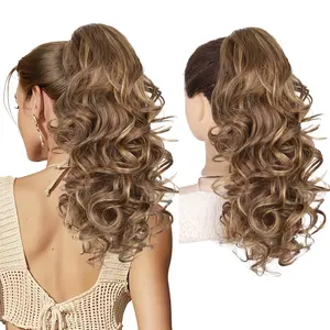 QGZ 20" Claw Clip in Ponytail Extensions Curly Wavy Pony Tail Hair Extension Jaw Clip on Pony Tails Hairpiece for Women