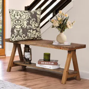 43" Farmhouse  Bench, Long Rustic Indoor Storage Bench for Entryway, Living Room, Dining Room, Solid  Construction,