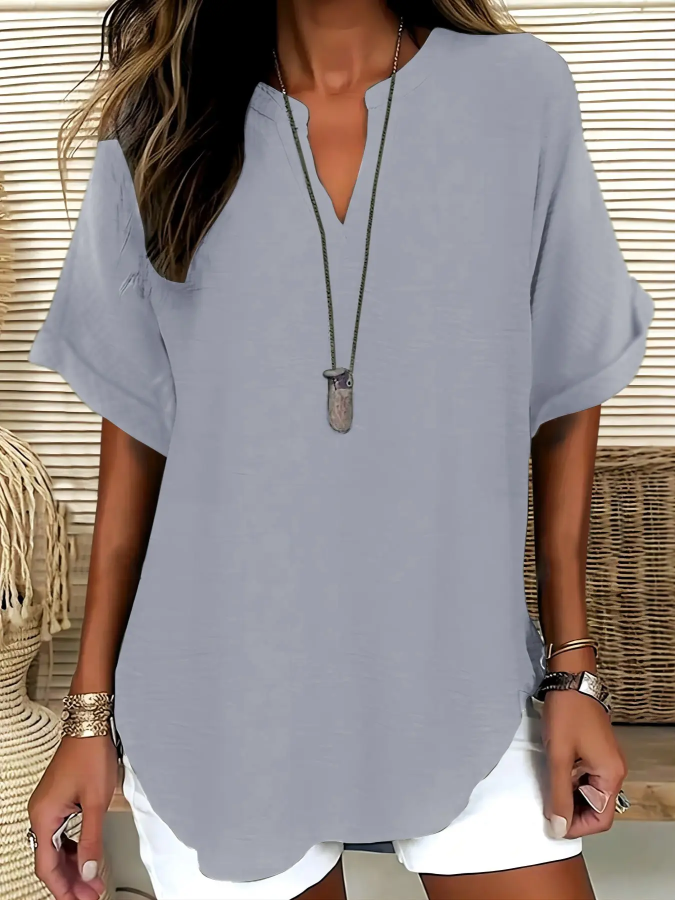 Women's Plain Short Sleeve Blouse, Casual Solid Color Top for Daily Wear, Ladies Clothes for All Seasons