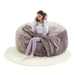 【Black Friday Deal】Bean Bag Sofa Chair Includes Filling (Free U-Shaped Pillow, Blanket, 6-foot Rug) Large Round Soft Fluffy Flannel Removable Machine Washable Bean Bag Sofa, 50 lb Memory Foam Filling Living Room Bedroom Playroom Sofa Bed Relaxation