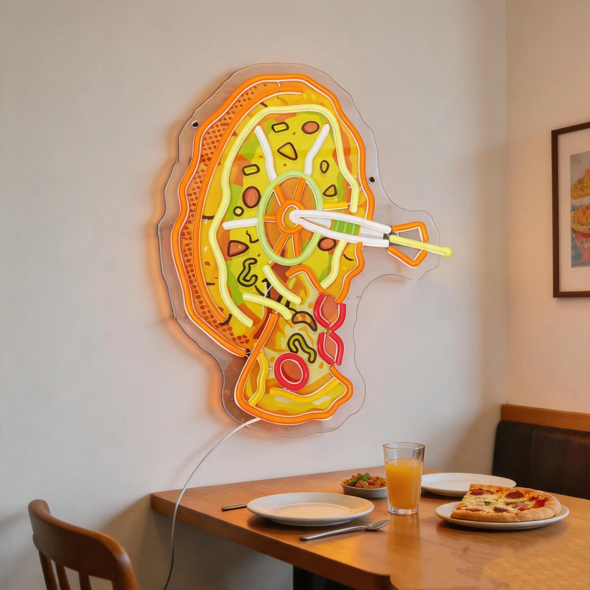 Creative Pizza-Shaped LED Neon Sign, Acrylic Backboard, USB Powered, Waterproof, Energy Efficient, Wall Mount, Multi-Color, Ideal for Restaurants, Bars, Kitchens