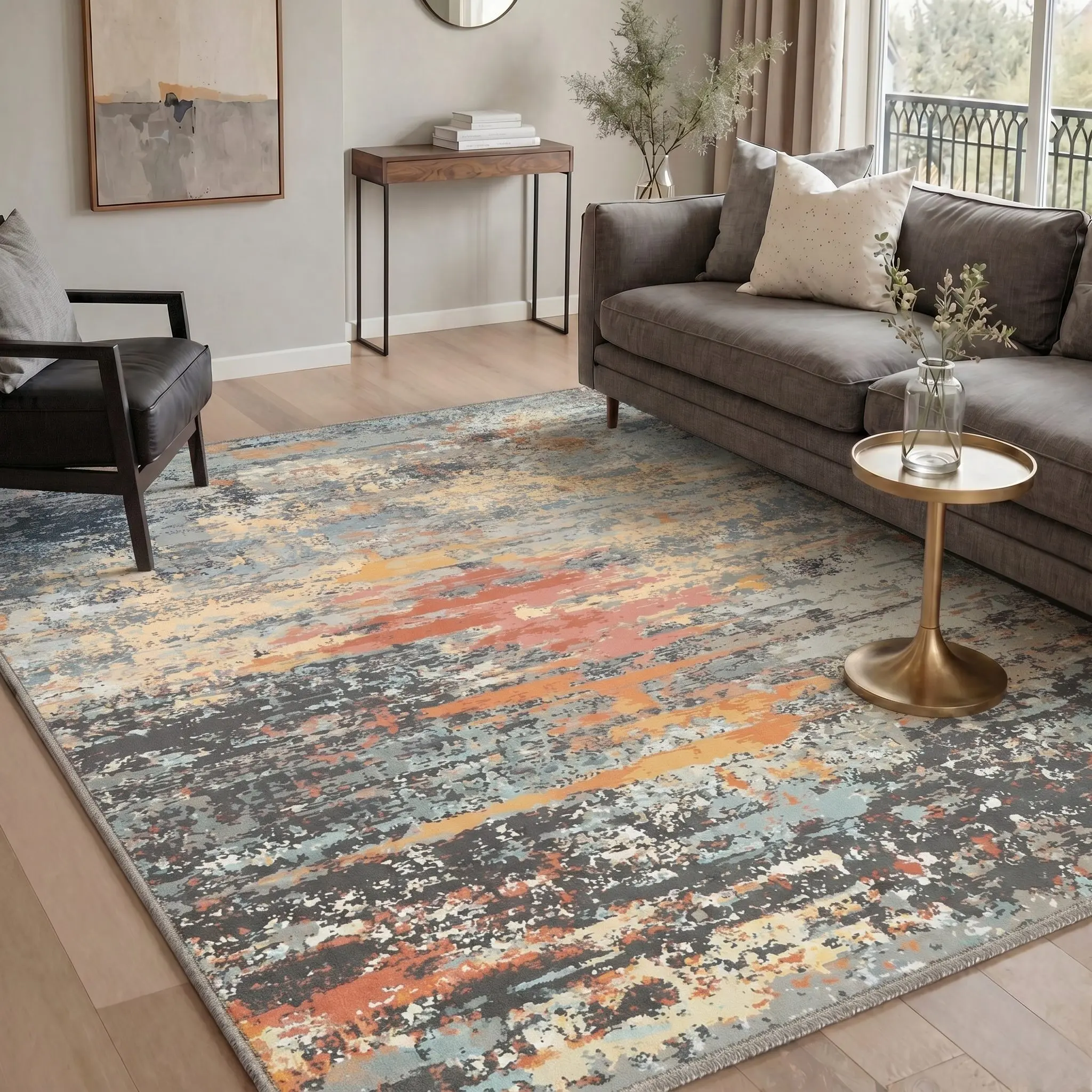 【Deals For You Days】GENIMO Area Rug – Soft, Non-Slip, Pet Friendly, Machine Washable Floor Rug, Home Carpet, Stylish Decor for LivingRoom，Bedroom ,ARA003-OCHRE MARBLE