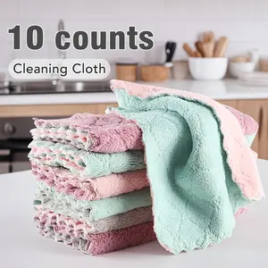 10 Counts Kitchen Towels，Coral Velvet Dishtowels Multipurpose Reusable Dish Cloths, Thickened Soft Cleaning Cloths Double-Sided Microfiber Cleaning Rags,Random Color Dish Towels Household, Durable Cleaning Rags,Practical for Dishes Cleaning