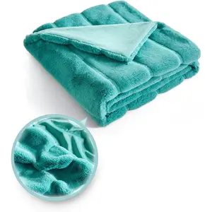 Teal Faux   Throw Blanket,   Dual-Sided Cozy Soft Blankets, Plush Fuzzy  Blanket for Couch Bed Sofa, Machine Washable, (90" x 90")