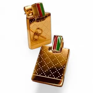 LUZY JEWELRY Rectangle Dotted Enamel Design Stud Drop Earrings in 18K Gold PVD Coated Stainless Steel