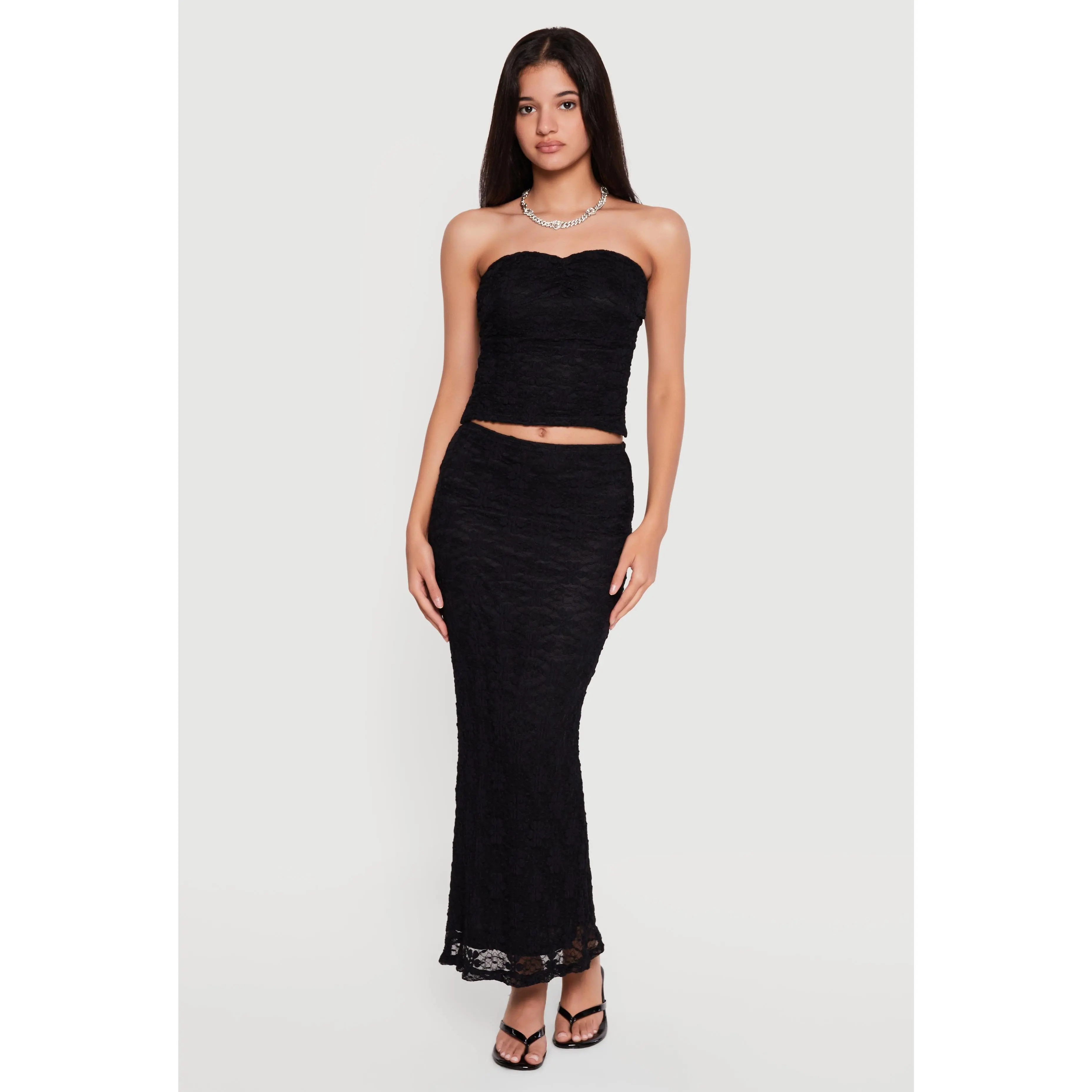 Floral Lace Overlay Maxi Pencil Skirt