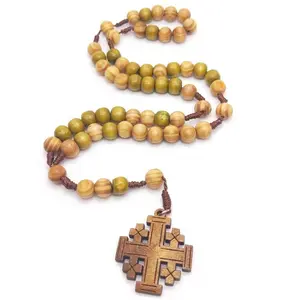 Catholic Jerusalem Cross Pendant Necklaces Beaded Rosary for Women