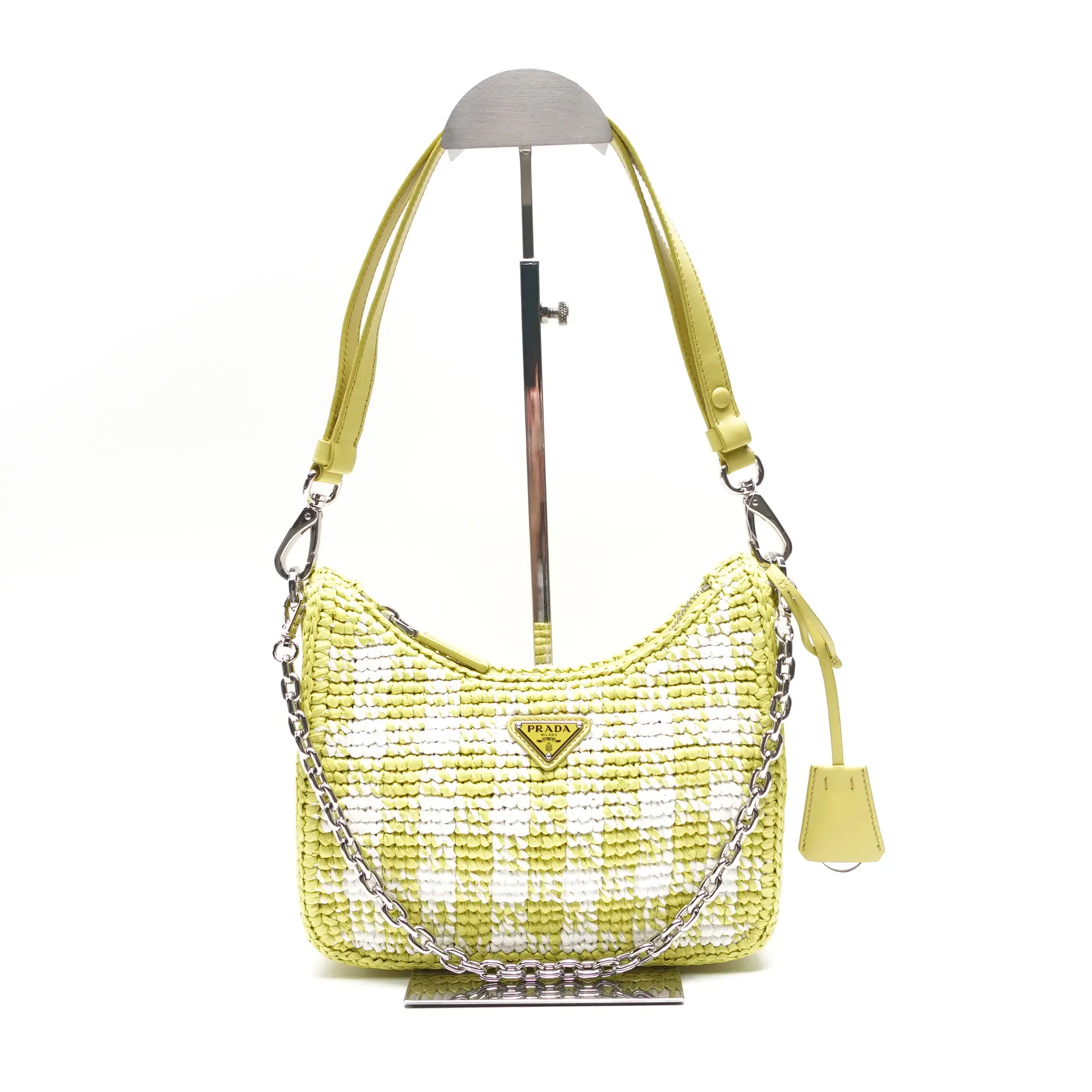 Pre-owned PRADA Raffia Shoulder Bags Re Edition 1995 Green&White Shoulder Bag T10438878