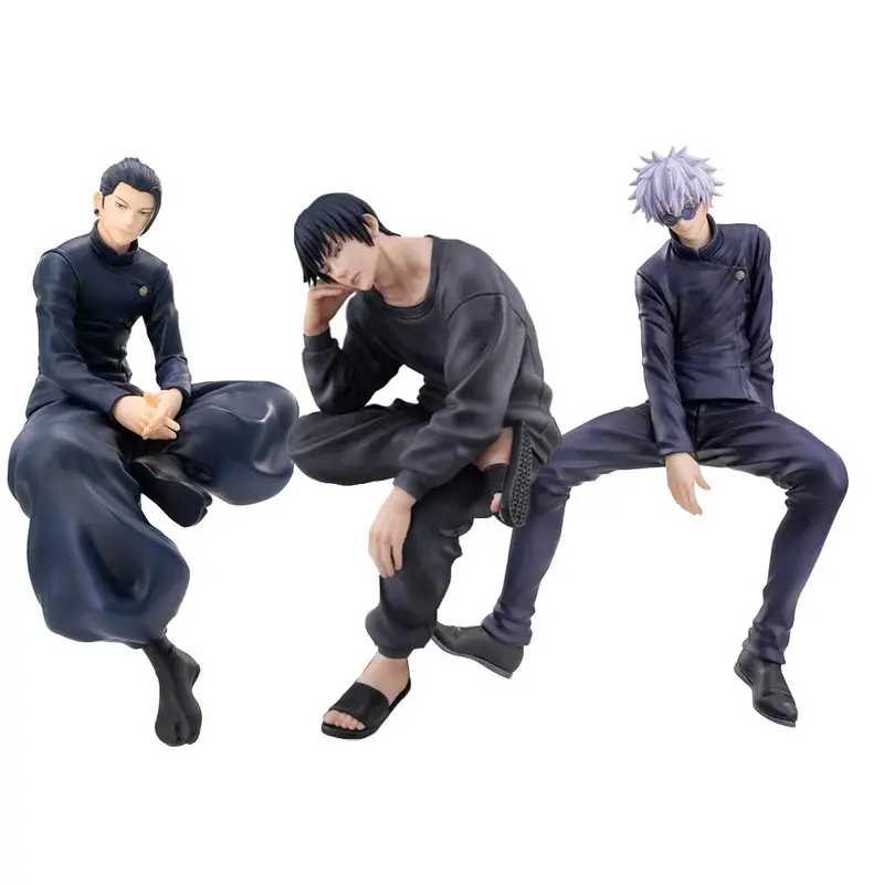 Jujutsu Kaisen (JJK) High Detail 3D Figurine Action Figures - Gojo Satoru, Geto Suguru, Fushiguro Toji Sitting Posture PVC Anime Collectible Character Figurines for Adult Collectors, Gifting