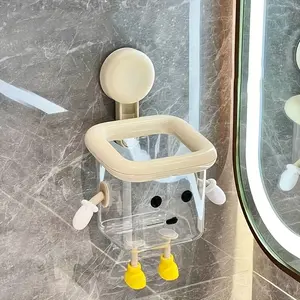 Cute Toothbrush Holder Rack, DIY Creative Wall-Mounted No-Drill Suction Cup Organizer, Plastic Bathroom Kitchen Office Space-Saving Storage Shelf