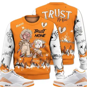 White Orange Peel 3s Sweatshirt, 3 Orange Citrus Outfit, Scary Trust No One To Match Sneaker Streetwear