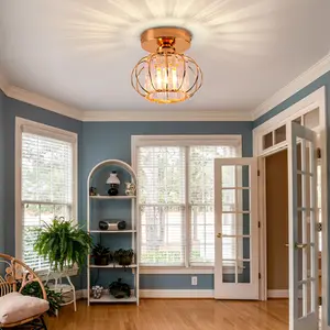 Modern Gold Crystal Chandelier Pumpkin Shape Round LED Ceiling Light Small Size for Indoor Living Room QH-MC095