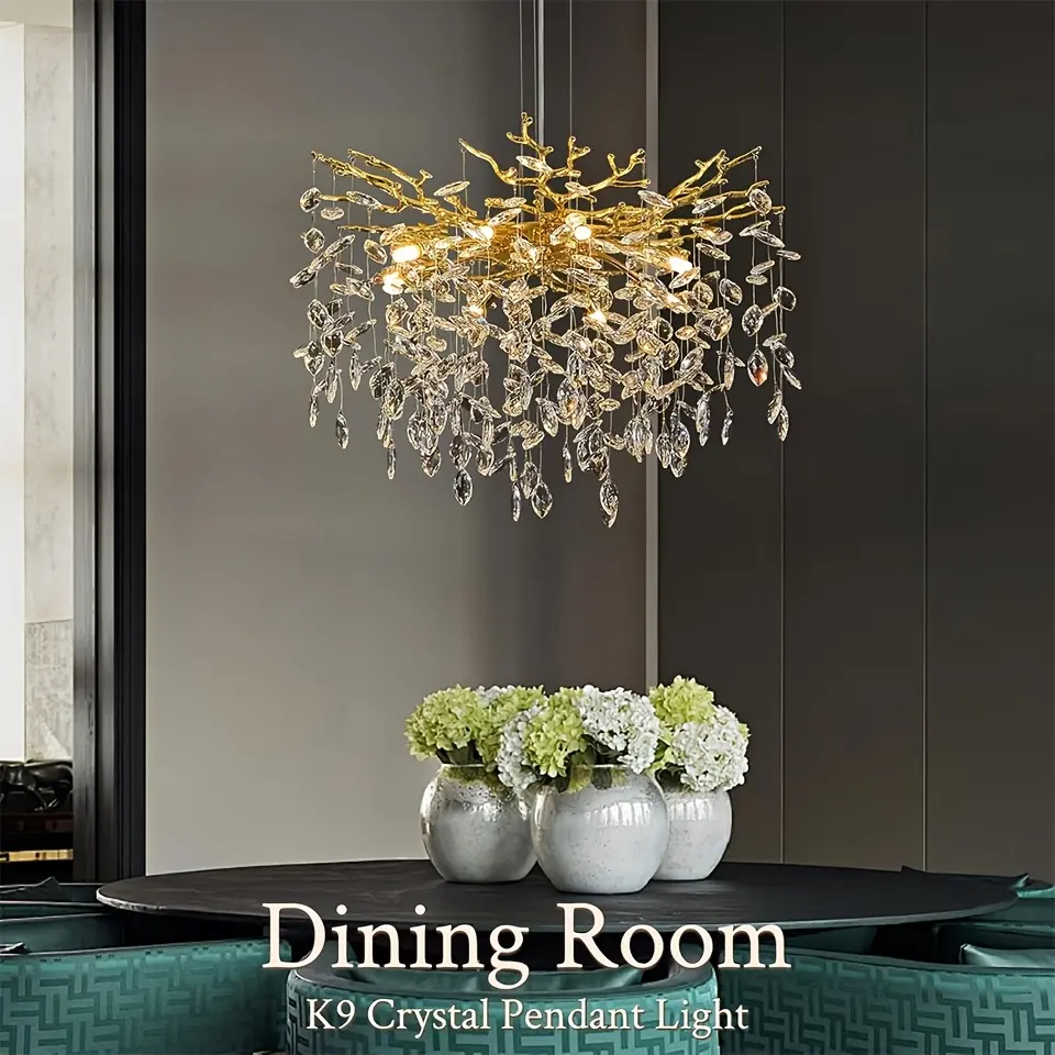 Crystal Tree Branches Chandeliers 45cm Luxury Round Raindrop Pendant Light Fixture Ceiling Hanging Light, Modern Creative Round Crystal Chandelier LED Ceiling Lights For Home Decoration, Home Decor Lighting