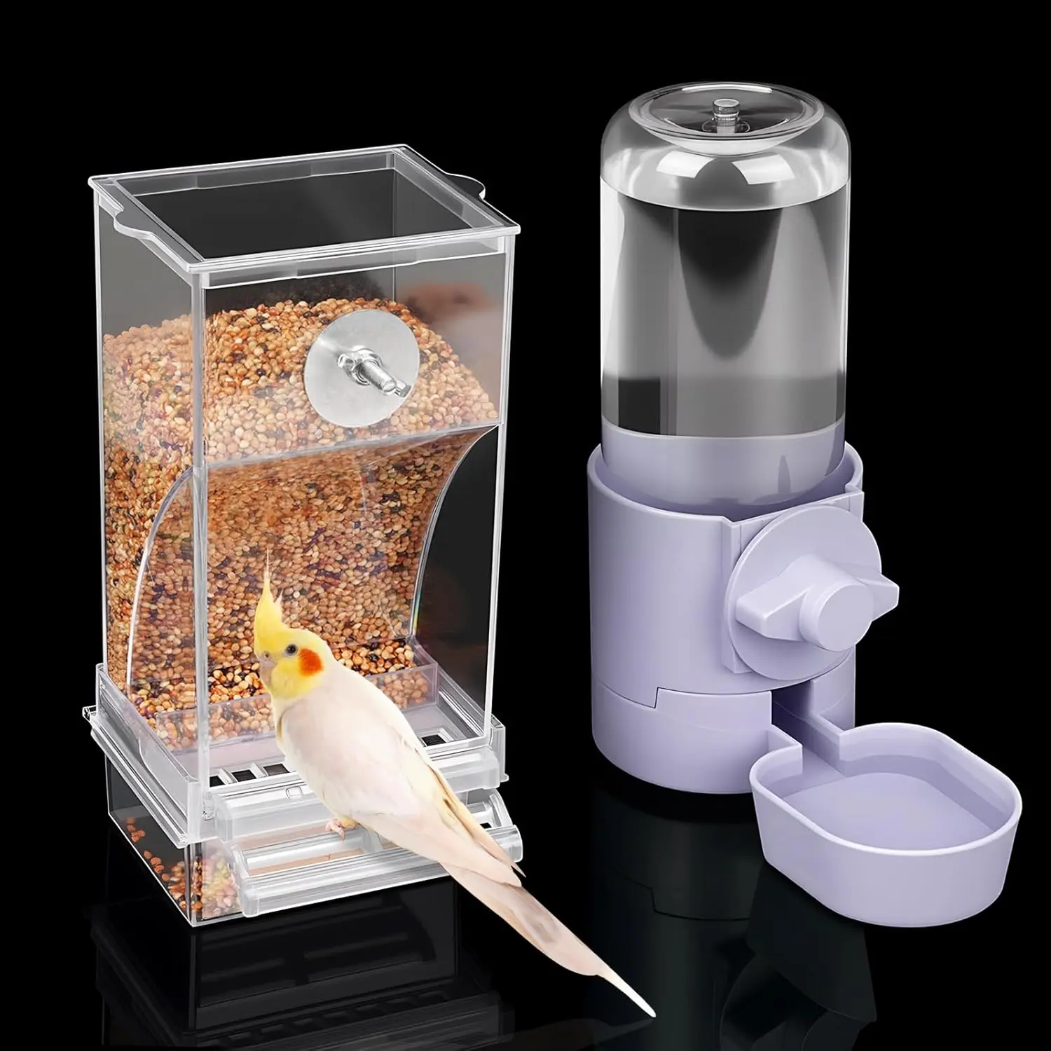 Plastic Dirt-Free Bird Feeder and Waterer Set, Cage Accessories for Budgies and Finches