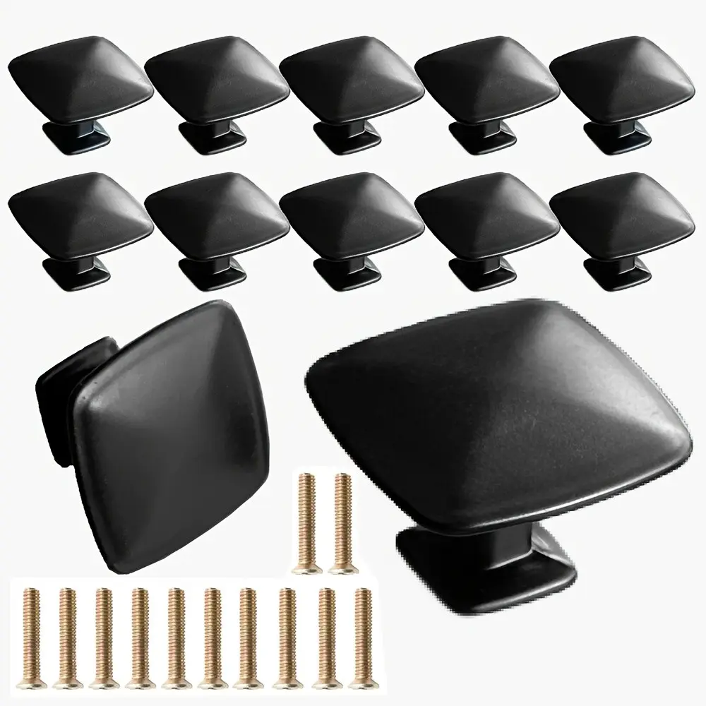 12 Pack Matte Black Square Cabinet Knobs – Modern Minimalist Drawer Pulls, Cabinet Door Handles, Door Hardware, with Mounting Screws, Square-Shaped Knobs for Kitchen Cabinets, Bathroom Vanities, Dressers and Home Improvement Projects