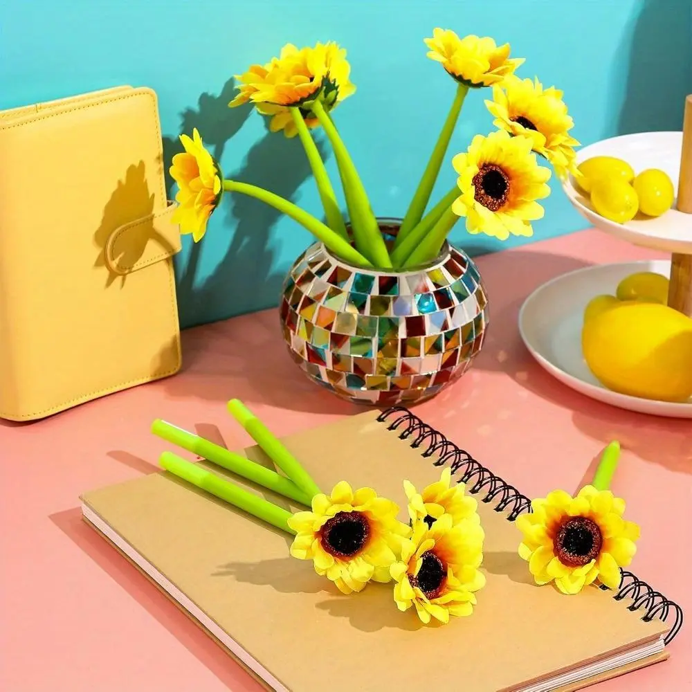 Sunflower Flower Shape Gel Pen, Fine Tip Writing Pen, Portable Office Stationery, Artificial Ink Pen, Round Ballpoint Pen, Aesthetic Pens